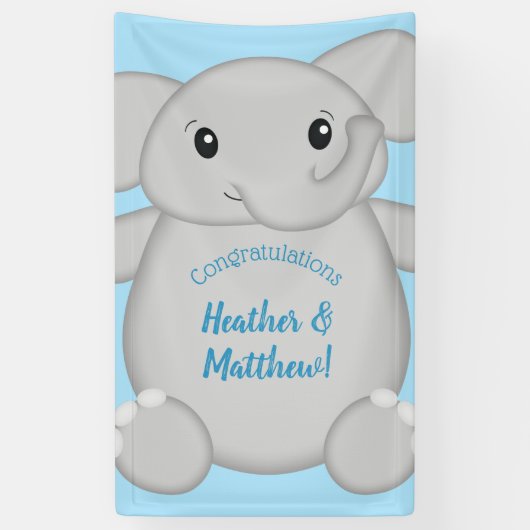 Blauw Baby shower met olifant Spandoek (Verticaal)