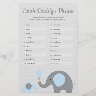 Blauw Baby shower met olifant Voltooi papa's zin Flyer
