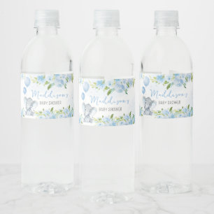Blauw Baby shower met olifant Waterfles Etiket