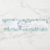 Blauw Baby shower met olifant Waterfles Etiket (Enkel label)