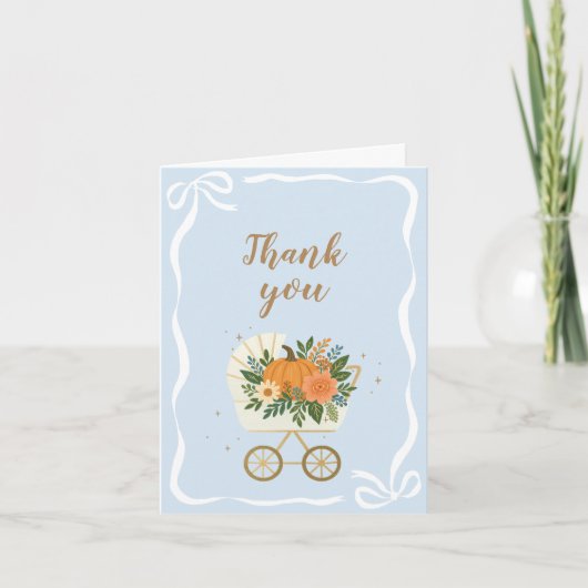 Blauw Baby shower met pompoen Bedankkaart (Voorkant)
