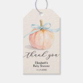 Blauw Baby shower met pompoen Cadeaulabel (Voorkant)