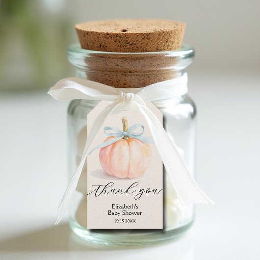 Blauw Baby shower met pompoen Cadeaulabel