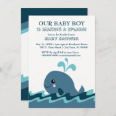 Blauw Baby shower met walvisthema nodigt uit Kaart (Voorkant / Achterkant)