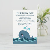 Blauw Baby shower met walvisthema nodigt uit Kaart (Staand voorkant)