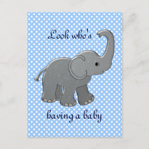blauw baby shower olifant aankondigingskaart