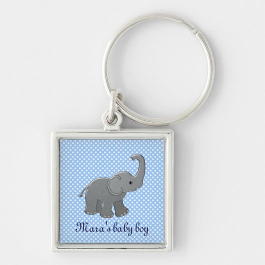 blauw baby shower olifant sleutelhanger (Voorkant)
