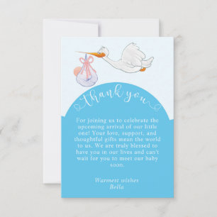 Blauw Baby shower Ooievaar Dank u kaart