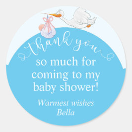 Blauw Baby shower Ooievaar Dank u Sticker