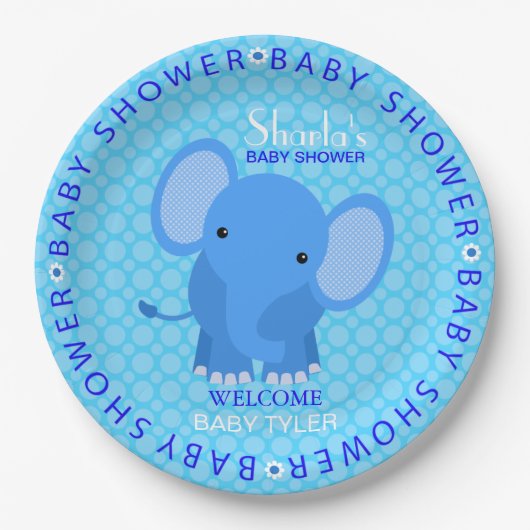 Blauw Baby shower papier Bord (Voorkant)