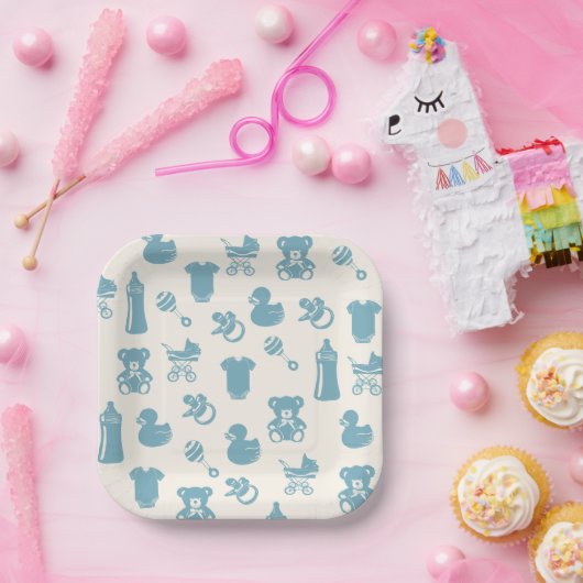 Blauw Baby shower Papieren Bordje (Feest)