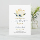 Blauw Baby shower Par-Tea Invitation Kaart (Staand voorkant)