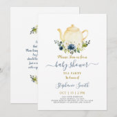 Blauw Baby shower Par-Tea Invitation Kaart (Voorkant / Achterkant)