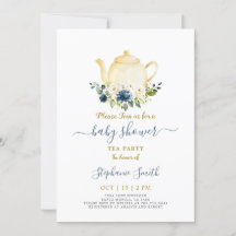 Blauw Baby shower Par-Tea Invitation