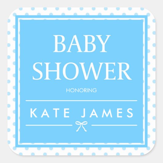 Blauw Baby shower Polka Dots en Lint Vierkante Sticker (Voorkant)