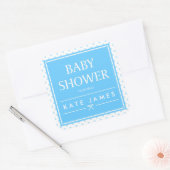 Blauw Baby shower Polka Dots en Lint Vierkante Sticker (Envelop)
