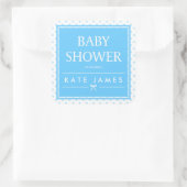 Blauw Baby shower Polka Dots en Lint Vierkante Sticker (Tas)