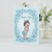 Blauw  Baby shower Prins Dank u Bedankkaart (Staand voorkant)