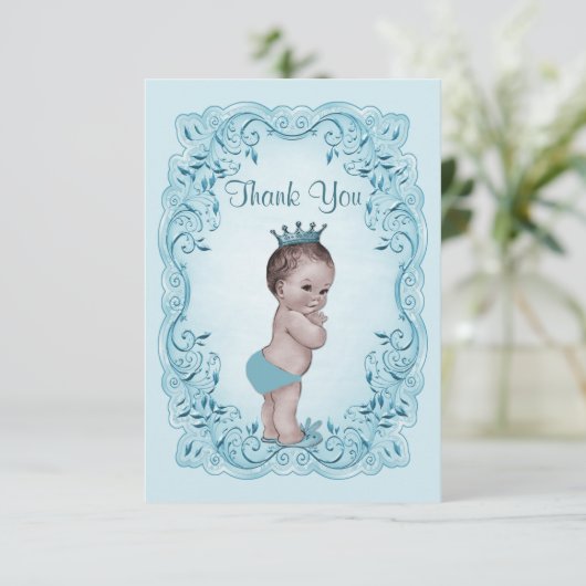 Blauw  Baby shower Prins Dank u Bedankkaart (Staand voorkant)
