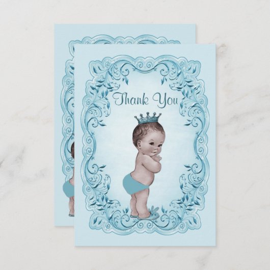 Blauw  Baby shower Prins Dank u Bedankkaart (Voorkant / Achterkant)