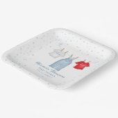 Blauw Baby shower Schattigee waslijn Papieren Bordje (Gebogen)