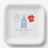Blauw Baby shower Schattigee waslijn Papieren Bordje (Voorkant)