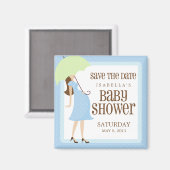 Blauw Baby shower Sla de datum op Magneet (Voorkant / Achterkant)