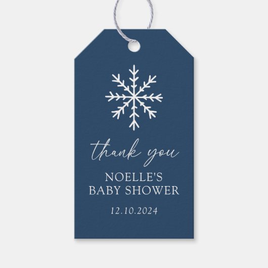 Blauw Baby shower Snowflake Cadeaulabel (Voorkant)