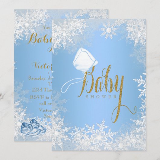 Blauw Baby shower Snowflake Kaart (Voorkant / Achterkant)