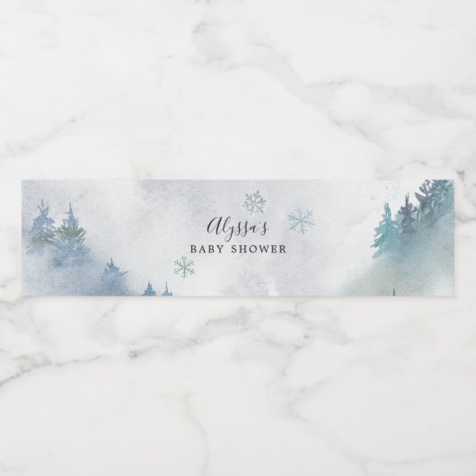 Blauw Baby shower Snowflake Waterfles Etiket (Enkel label)