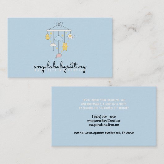 Blauw Baby shower speelgoed Visitekaartje (Voorkant / Achterkant)