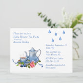 Blauw Baby shower Tea Party Uitnodiging (Staand voorkant)