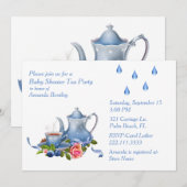 Blauw Baby shower Tea Party Uitnodiging (Voorkant / Achterkant)