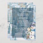 Blauw Baby shower uitnodiging. Winterthema Kaart (Voorkant / Achterkant)
