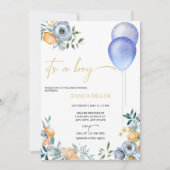 Blauw Baby shower van Floral | Een jongen Kaart (Voorkant)