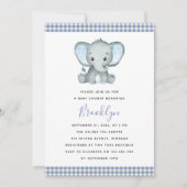 Blauw Baby shower van Gingham Elephant Kaart (Voorkant)