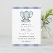 Blauw Baby shower van Gingham Elephant Kaart (Staand voorkant)