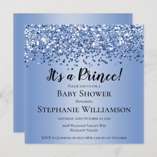 Blauw Baby shower van Glitter Prince Kaart (Voorkant / Achterkant)
