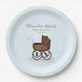 Blauw Baby shower Vintage gepersonaliseerd Papieren Bordje (Voorkant)