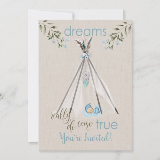 Blauw Baby shower voor Boys Boho DreamCatcher Tipi Kaart (Voorkant)