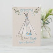 Blauw Baby shower voor Boys Boho DreamCatcher Tipi Kaart (Staand voorkant)