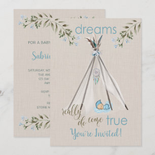 Blauw Baby shower voor Boys Boho DreamCatcher Tipi Kaart