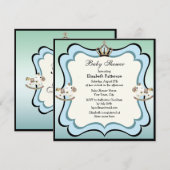 Blauw Baby shower voor kroon- en Rockpaarden Kaart (Voorkant / Achterkant)