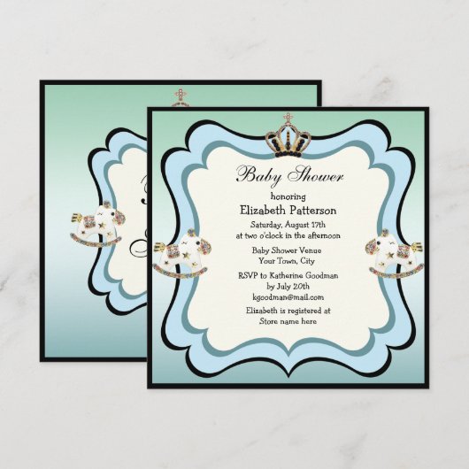 Blauw Baby shower voor kroon- en Rockpaarden Kaart (Voorkant / Achterkant)