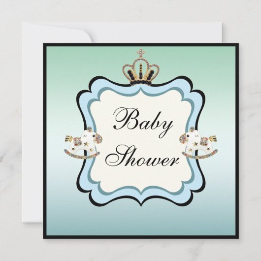 Blauw Baby shower voor kroon- en Rockpaarden Kaart (Achterkant)