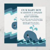 Blauw Baby shower voor walvisvangst Kaart (Voorkant / Achterkant)