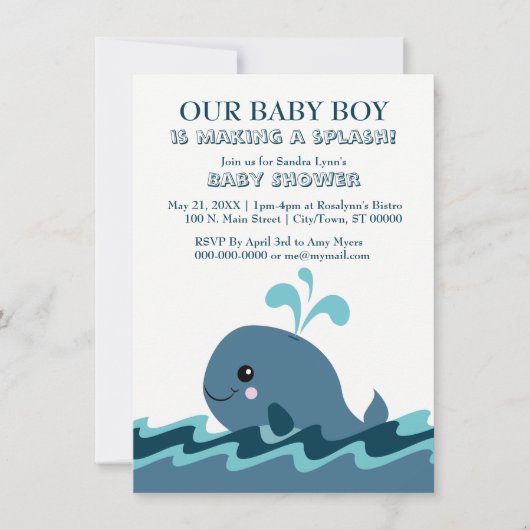 Blauw Baby shower voor walvisvangst Kaart (Voorkant)