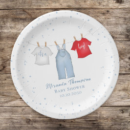 Blauw Baby shower waslijn Schattige Papieren Bordje