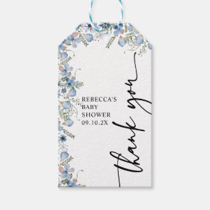 Blauw Baby shower Wildbloemen Dank je Label Cadeaulabel