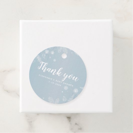 Blauw Baby shower Winter Sneeuwvlok Jongen Dank je Bedankjes Labels (In situ)